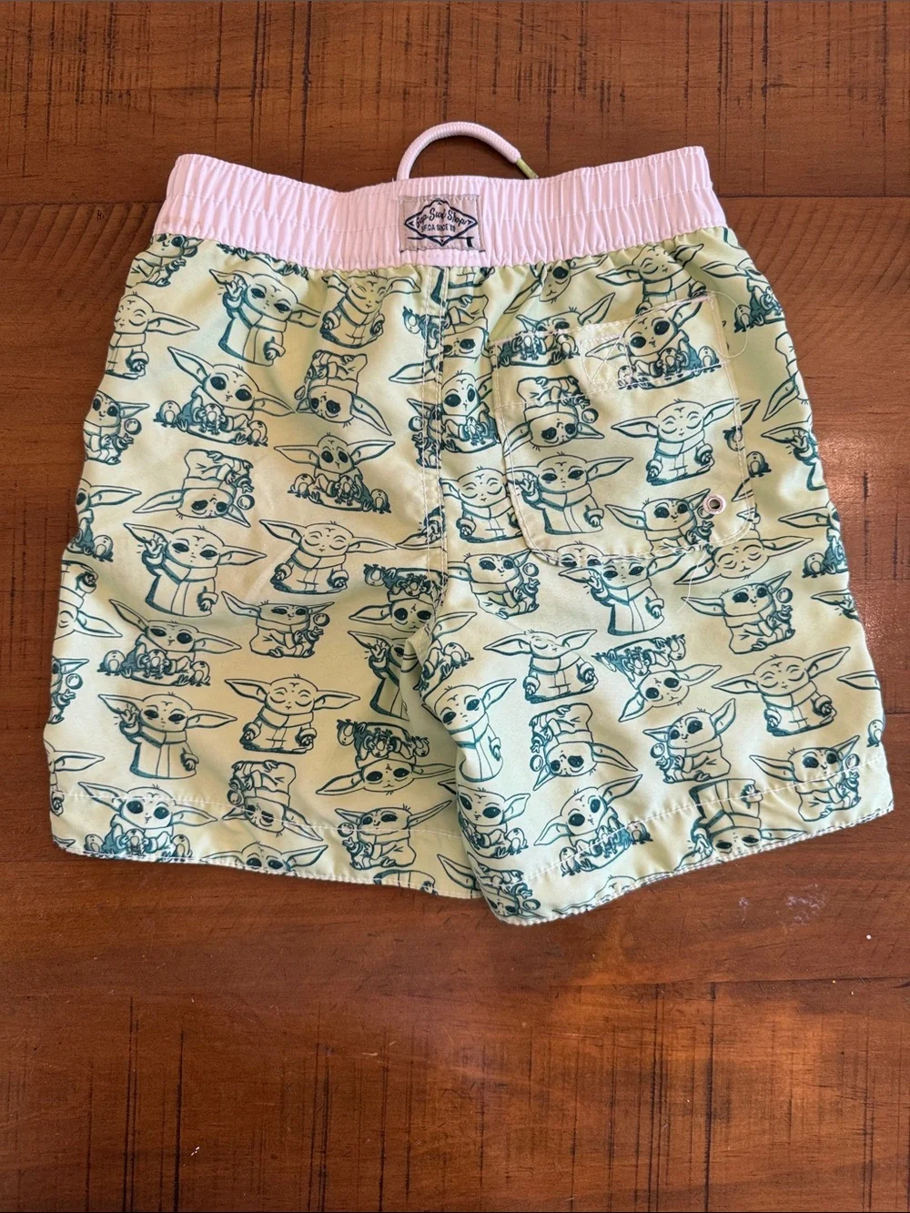 GAP Baby Yoda Print Swim Trunks in Light Green with White Waistband